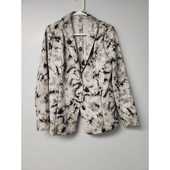 LOGO Lori‎ Goldstein Julia Black Tie Dye Stretch Ponte Knit One Button Blazer S - Picture 1 of 6